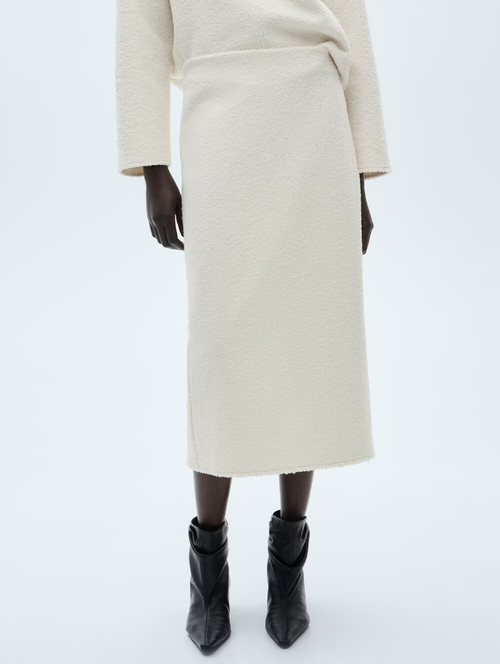Mango Cream Midi Straight Skirt